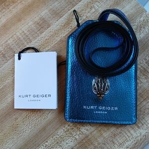 Kurt Geiger Blue Metallic Lanyard card holder NWT and giftbox.